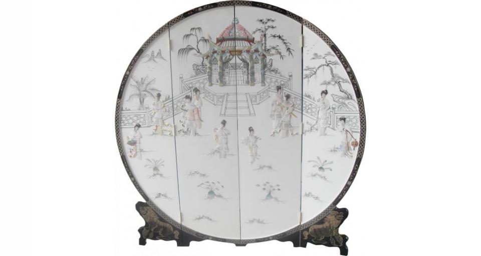 Paravent arrondi chinois laque blanche
