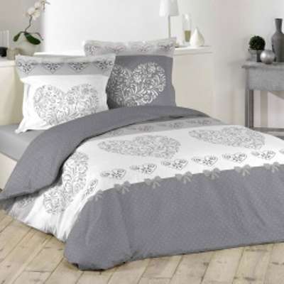 Housse de couette et deux taies Amoureux coton (240 Housse de couette et deux