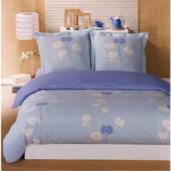 Parure drap plat en 100% coton - Lara bleu 180x290