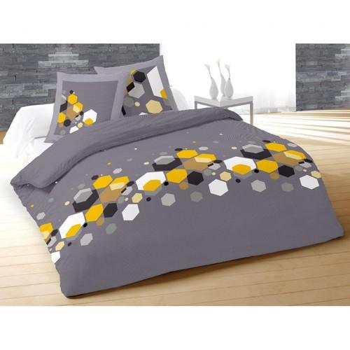 Parure de Lit Facette Gris 240x220 - Terre de Nuit