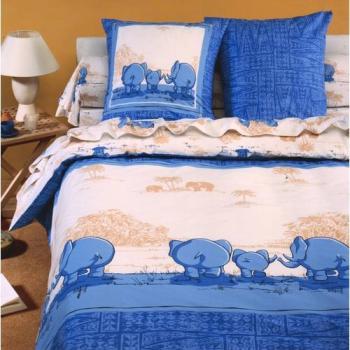 Drap housse imprimé en 100% coton - Eléphants 140x