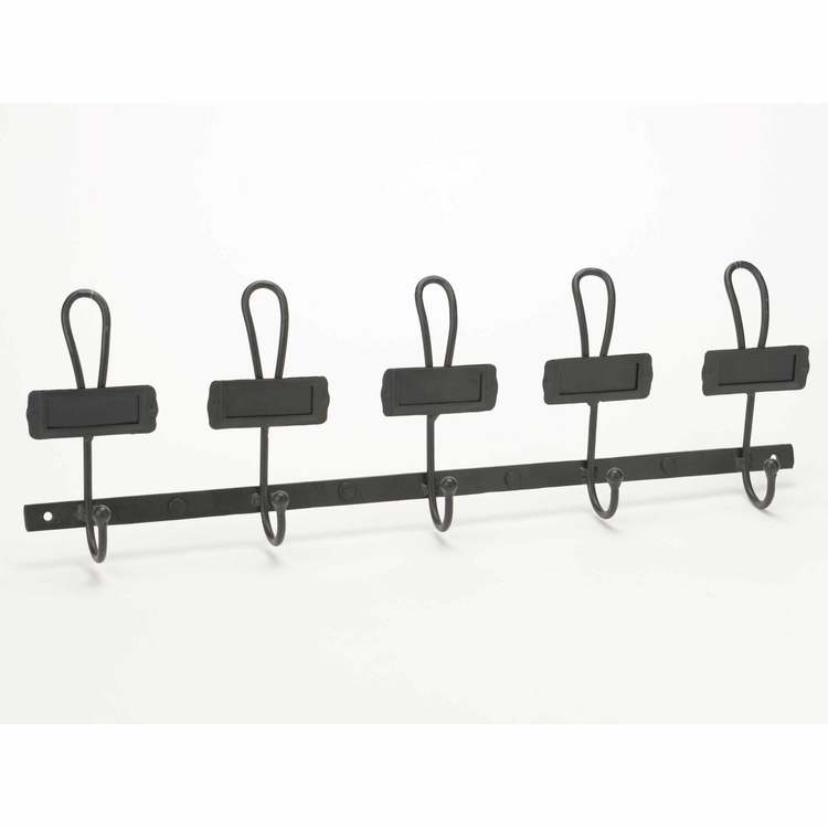 Patère avec 5 accroches et porte étiquettes noir e