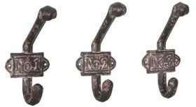 Set de 3 Patères Numérotées en Métal Noir Antique