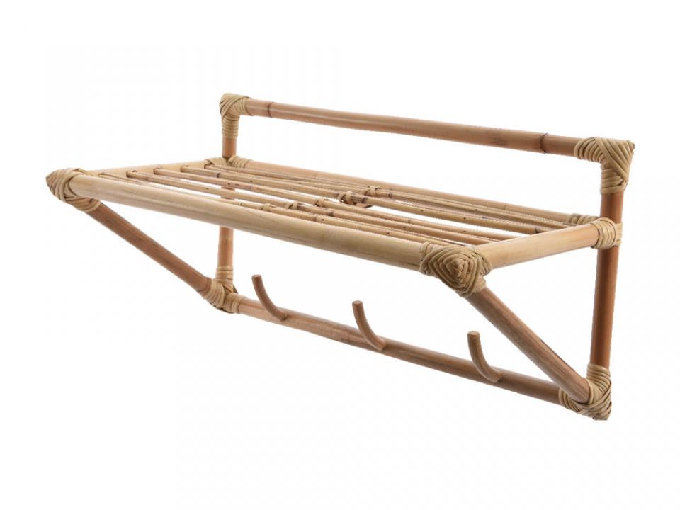 Etagère patère murale en rotin naturel 50x25x25cm