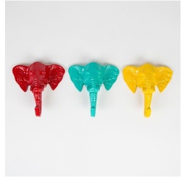 Patères murales Tête déléphant funky - lot de 3 -