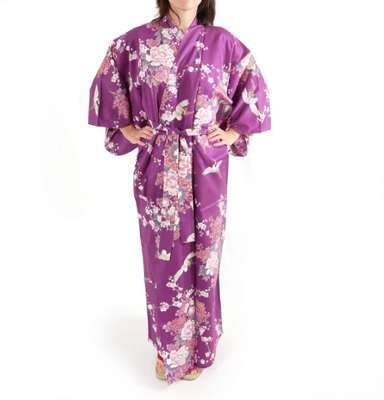 Kimono violet traditionnel japonais pour femme gru