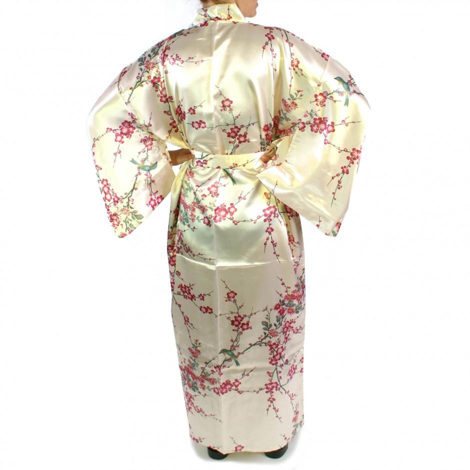 Kimono japonais beige en satin polyester pour femm