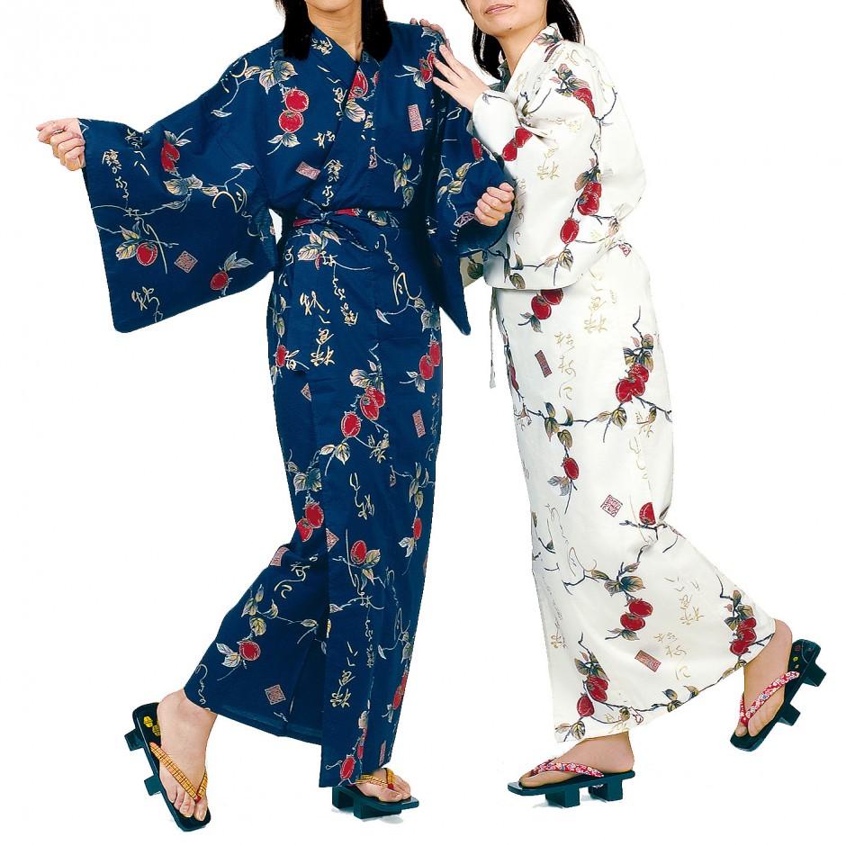 Kimono japonais noir en coton pour femme KAKI