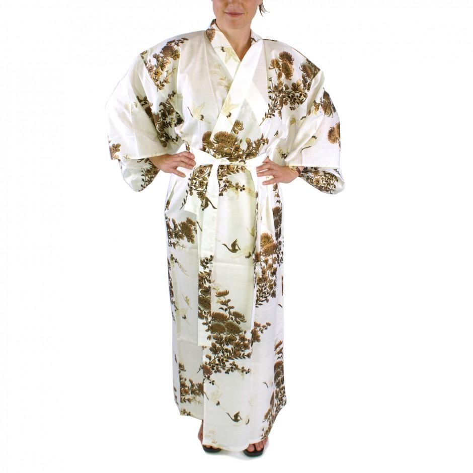 Yukata japonais blanc en coton pour femme Grue