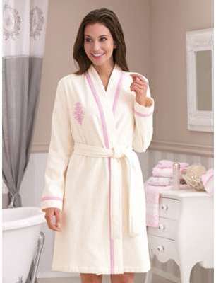 Le peignoir brodé en pur coton poches et ceinture Peter Le peignoir brodé en pur coton
