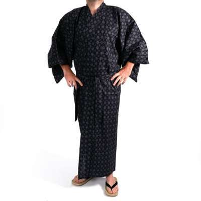 Kimono yukata traditionnel japonais noir en coton