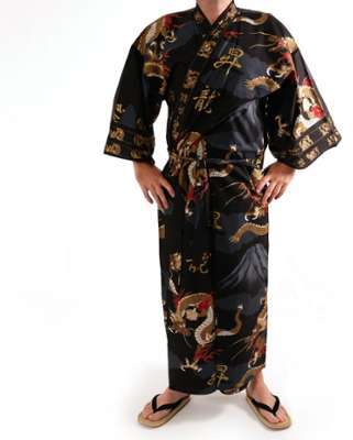 Kimono yukata traditionnel japonais noir en coton