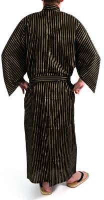 Kimono yukata traditionnel japonais noir en coton