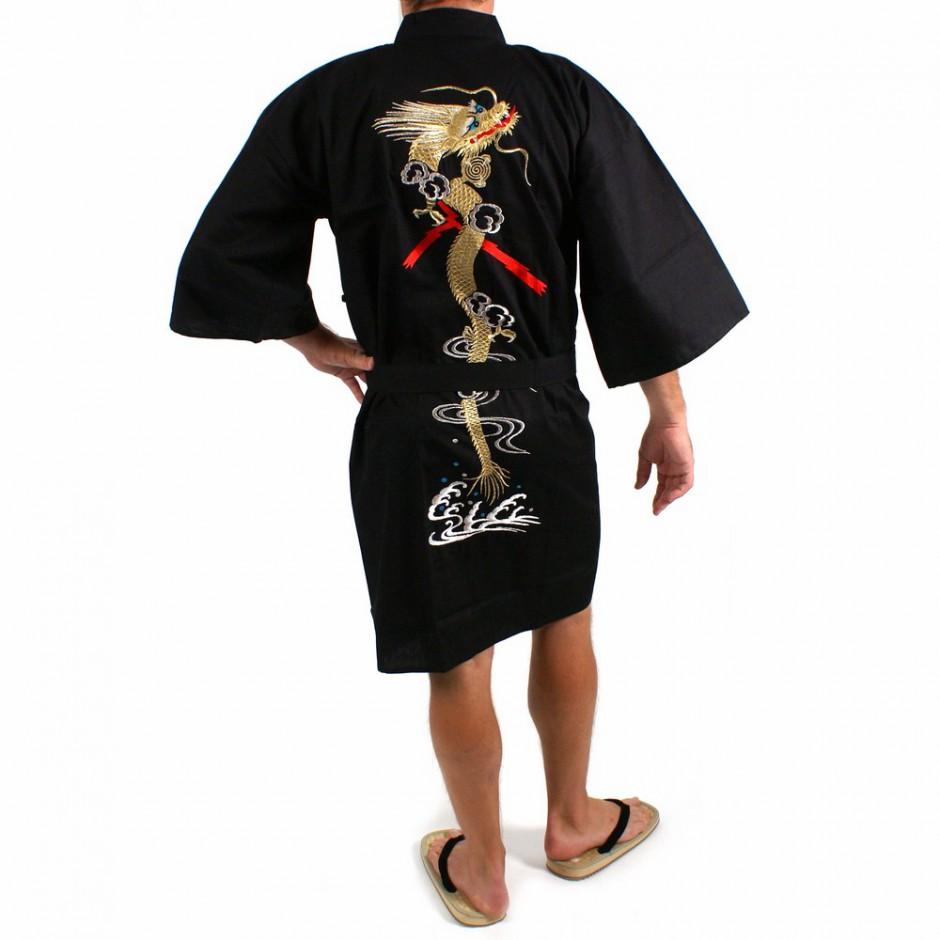 Happi kimono noir en coton pour homme dragon Ryu