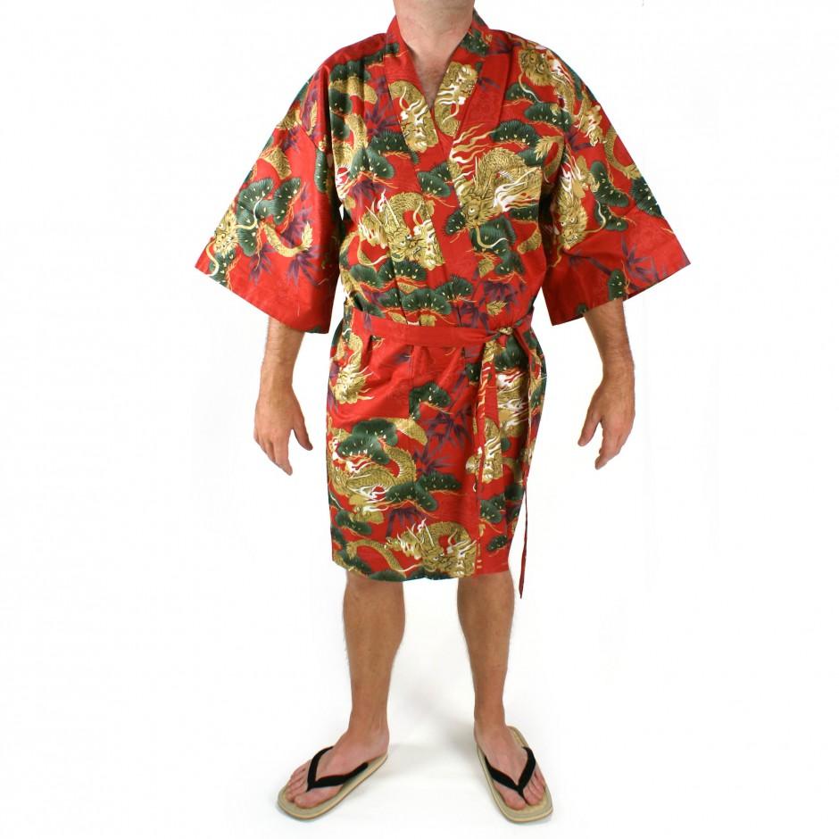 Happi kimono japonais rouge en coton pour homme ry