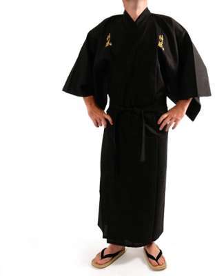 Kimono noir traditionnel japonais pour homme kanji