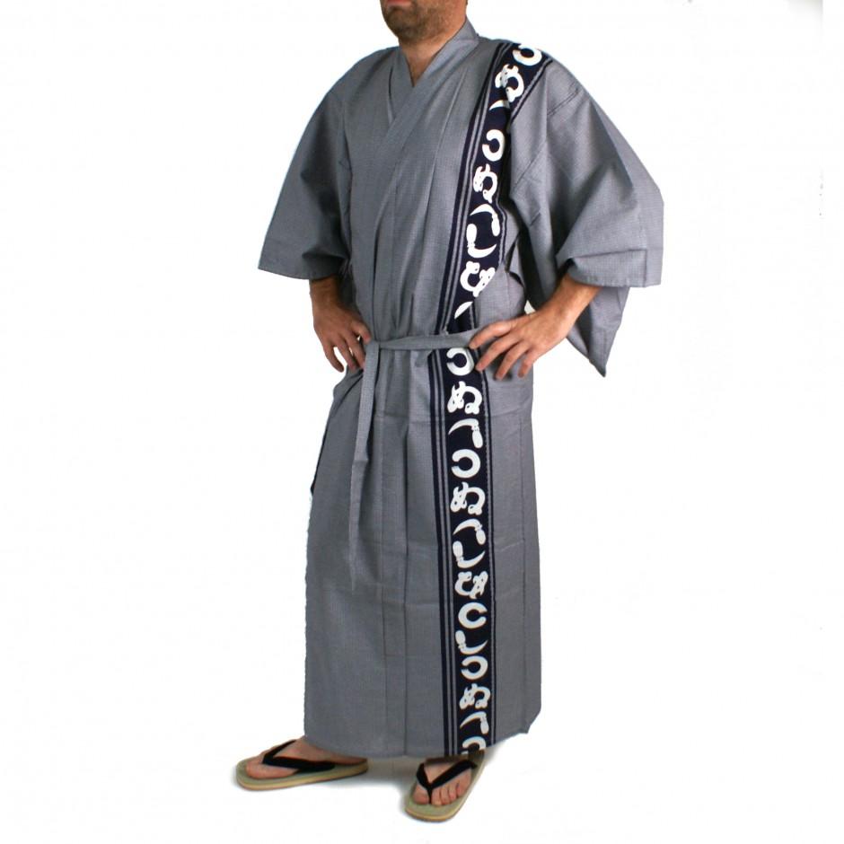 Yukata japonais bleu en coton pour homme KAMAWANU