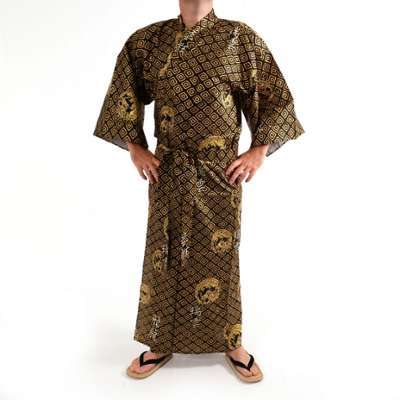 Kimono yukata traditionnel japonais noir en coton