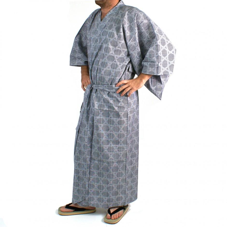 Yukata japonais bleu en coton pour homme KAGOME