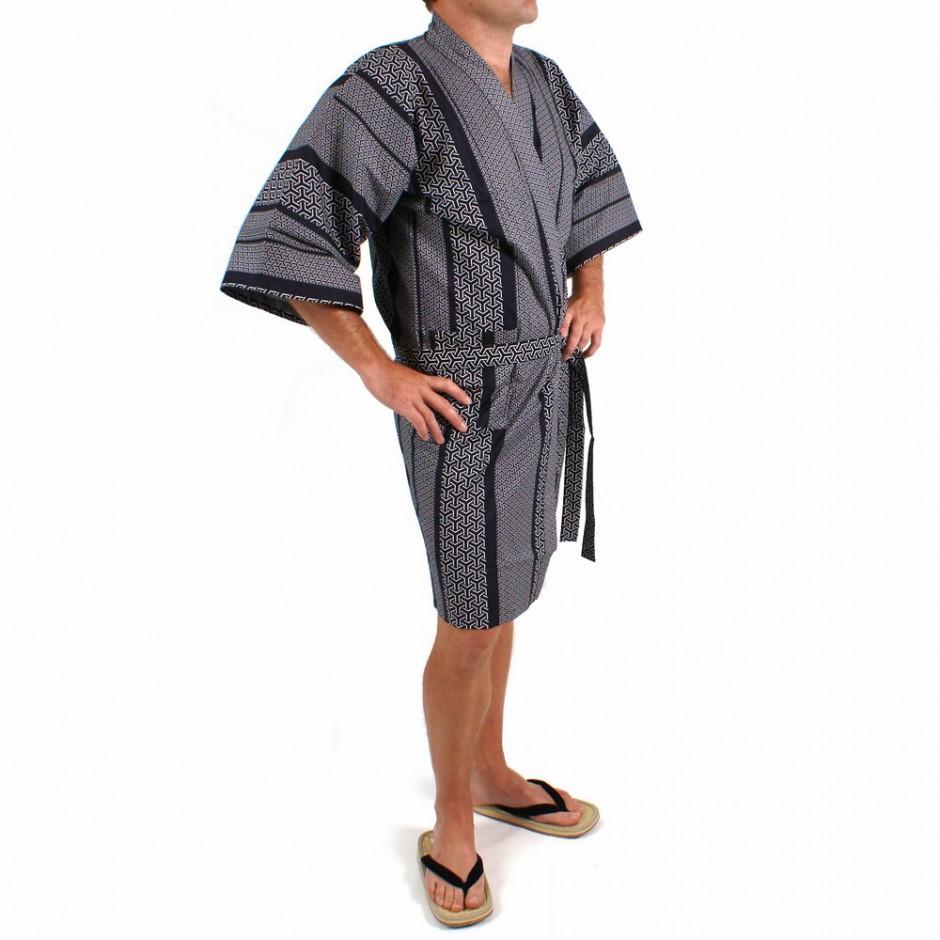 Haori Yukata bleu foncé en coton japonais pour hom