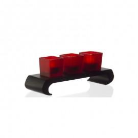 Ensemble 3 photophores sur socle bois mantra - rou