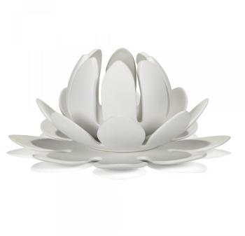 Photophore en grès blanc en forme de nénuphar D30cm Photophore en grès blanc en