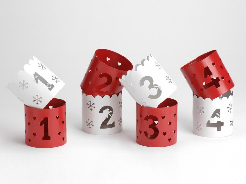 Photophore en métal avec numérotation rouge blanc - Photophore en métal avec numérotation