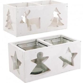 Photophore double en bois et verre