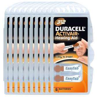 Pack 60 Piles Duracell Activair easytab 312 Pack 60 Piles Duracell Activair
