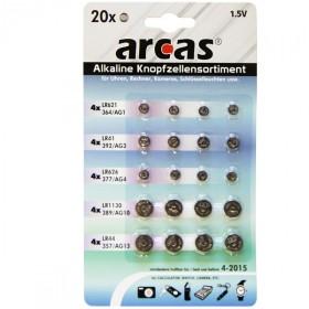 Arcas Assortiment de pile bouton alkaline, 20 pièc