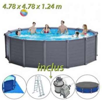 Piscine tubulaire ronde Graphite Intex Ø4.78 x 1.2
