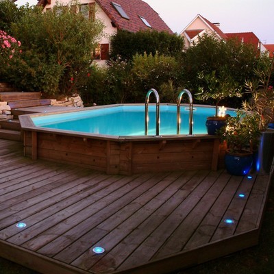 Piscine bois octogonale allongée 3,55x5,50m Azura