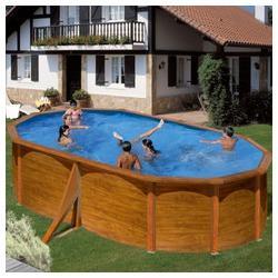 Kit piscine hors-sol Pacific acier décor bois oval