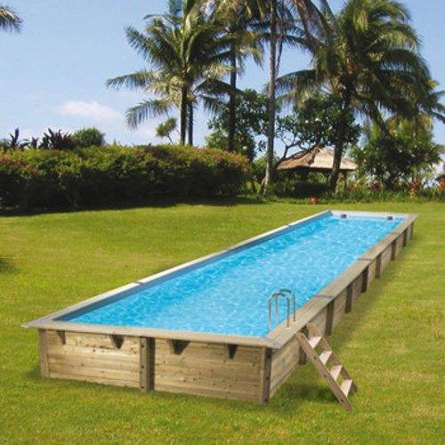 Piscine en Bois Linéa 350 x 1550 cm + Liner Bleu