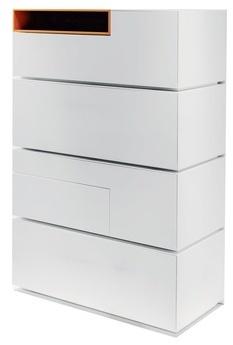 Inmotion Highboard - white open shelf orange 3 drawers Inmotion Highboard - white