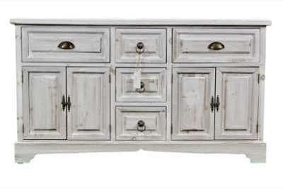 MEUBLE BAS RANGEMENT BOIS CERUSE BLANC 5 TIROIRS 124 MEUBLE BAS RANGEMENT BOIS