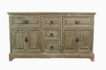 MEUBLE BAS RANGEMENT BOIS 5 TIROIRS 124 5x33 5x72cm MEUBLE BAS RANGEMENT BOIS