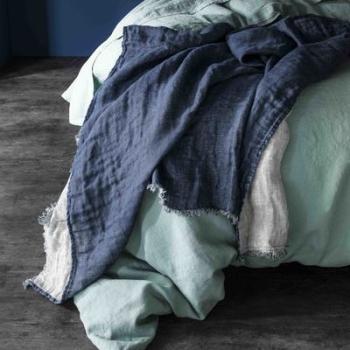 Plaid 100 Lin marine Jete de lin 130x170 cm Plaid 100 Lin marine Jete
