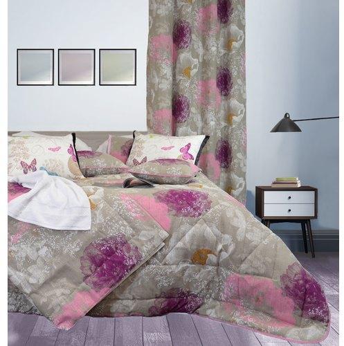 Couvre-lit en lin imprimé BRUME rose 250x250cm