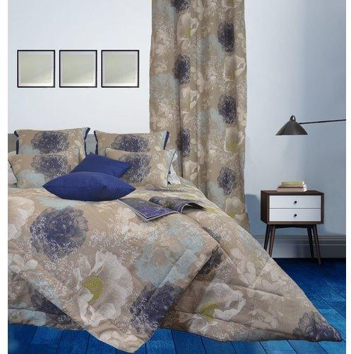Couvre-lit en lin imprimé BRUME bleu 250x250cm