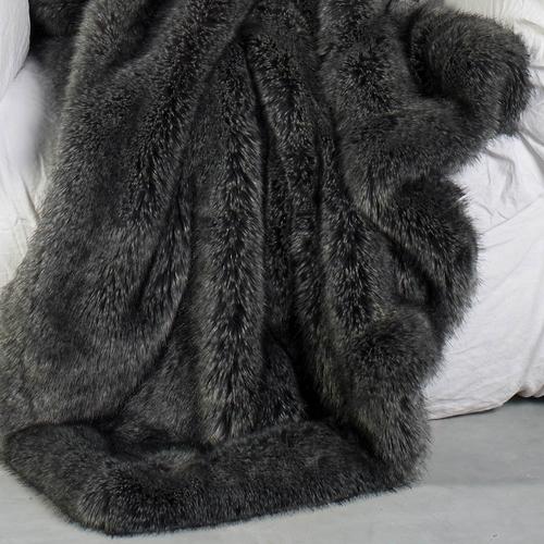 RENARD GRIS Plaid en Fausse Fourrure