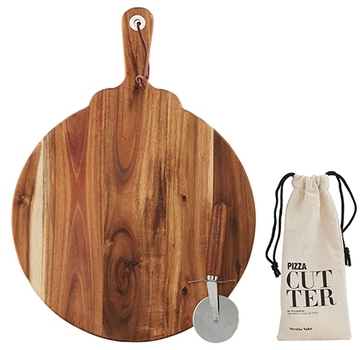 Planche à pizza en bois dacacia avec roulette Nic