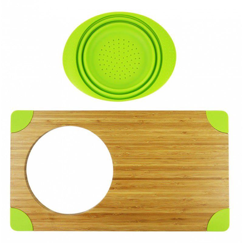 Planche à découper en bambou avec passoire silicon