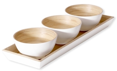Coupelles + Plateau en bambou blanc 40x13cm