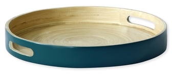 Plateau rond en bambou bleu 30cm