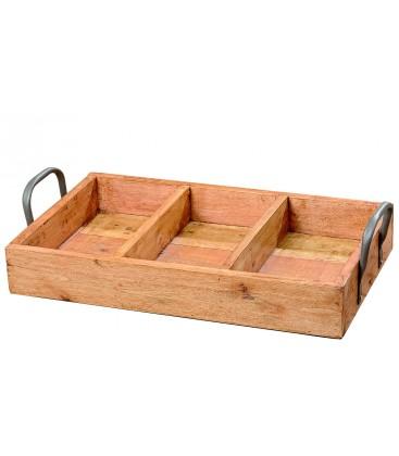 Plateau de Service Déco en Bois Naturel et Poignée