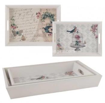 Deux plateaux décor oiseaux Taille: 40*30*5 / 35*2