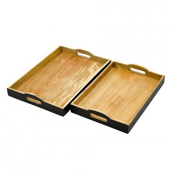 Set de 2 Plateaux Rectangulaire en Bois de Mangue