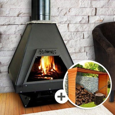 Poêle à bois MODERNA 21 kW modèle TAIFUN + Abri bû