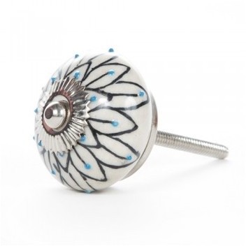 Bouton de meuble motif fleur et pois bleus en porc